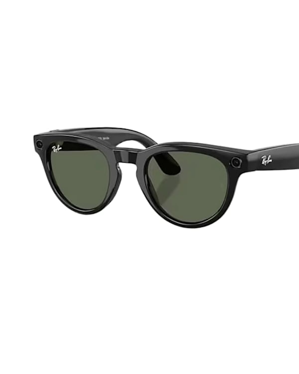 Two pairs of black Ray-Ban sunglasses with green lenses, featuring a classic Wayfarer design and the Ray-Ban logo on the arms.