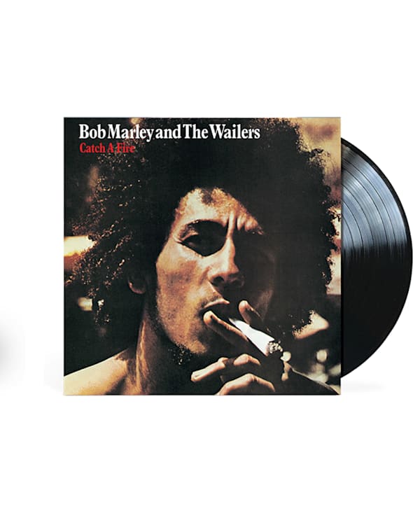 Album covers for Bob Marley's "At Chineke! Orchestra" with a green vinyl, and "Catch a Fire" with a black vinyl.