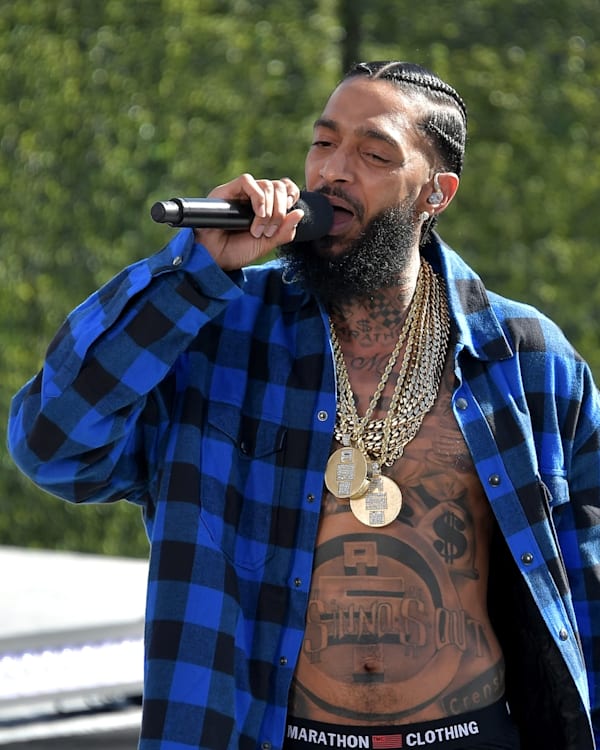 LOS ANGELES, CA - JUNE 24: Nipsey Hussle performs onstage at Live! Red! Ready! Pre-Show, sponsored by Nissan, at the 2018 BET Awards at Microsoft Theater on June 24, 2018 in Los Angeles, California.