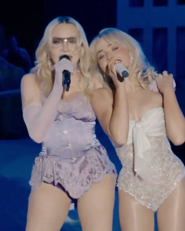 (L-R) Madonna and Sabrina Carpenter.