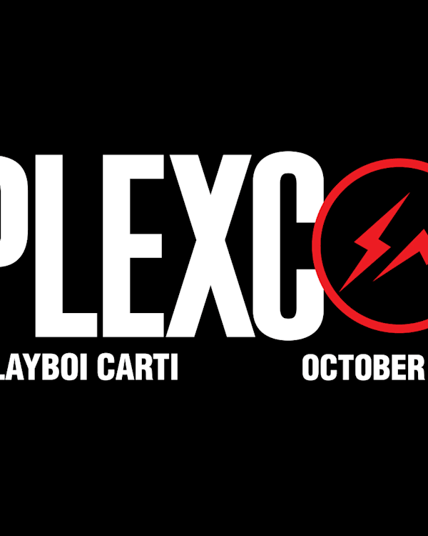Text graphic for ComplexCon in Los Angeles featuring Playboi Carti, scheduled for October 3-4, 2026, with a red lightning bolt logo.
