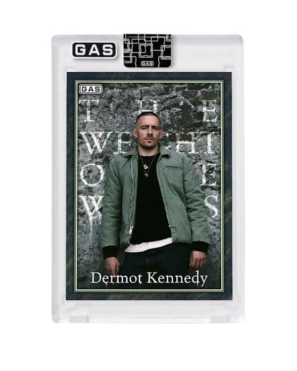 A card featuring Dermot Kennedy and a shirt with a forest design and his name.