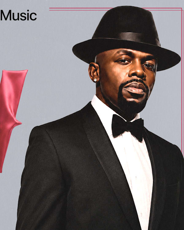 Split image of Donell Jones and Joe for a Verzuz event, with sponsorship logos from Complex and Apple Music.