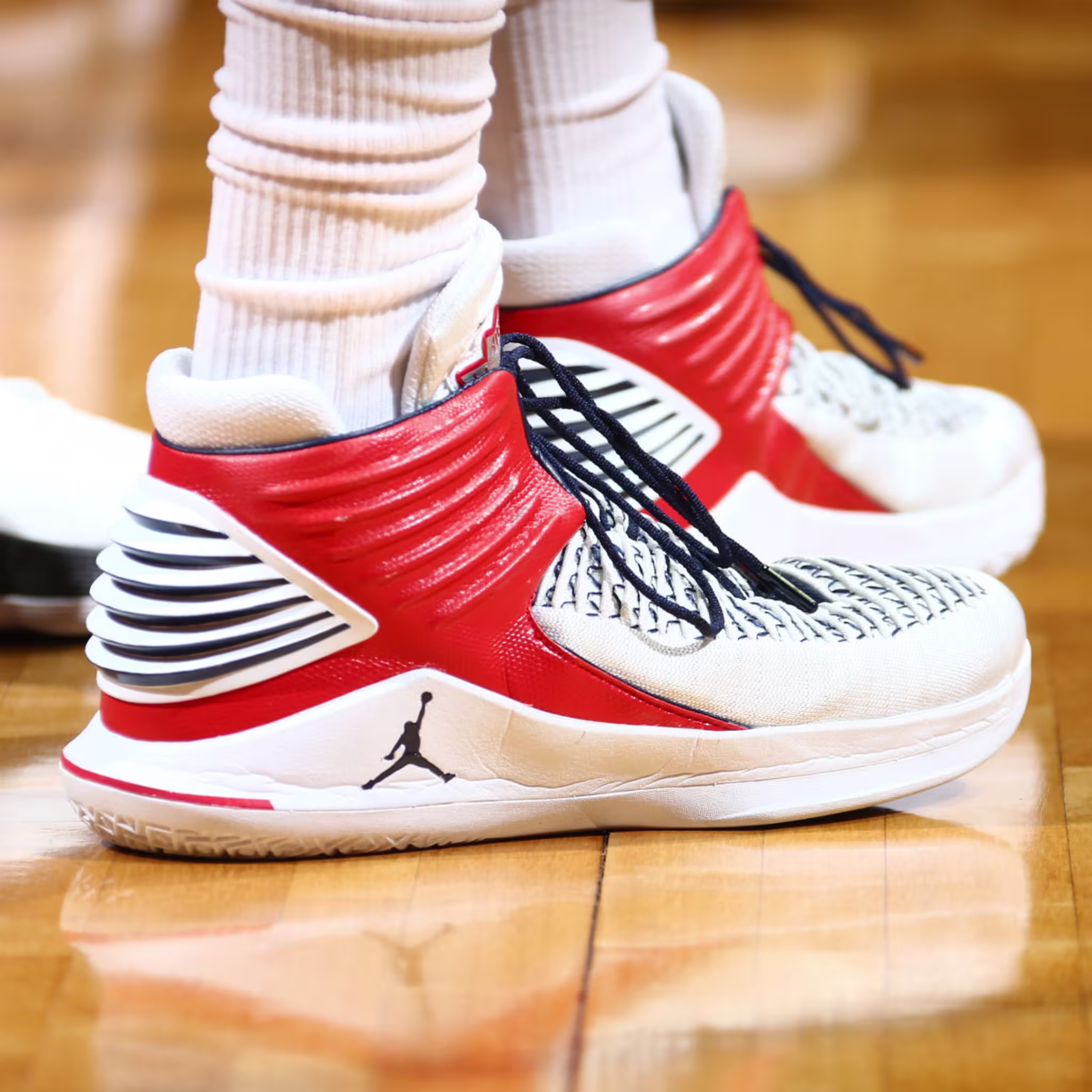 Otto Porter Air Jordan 32 White Red PE On Foot