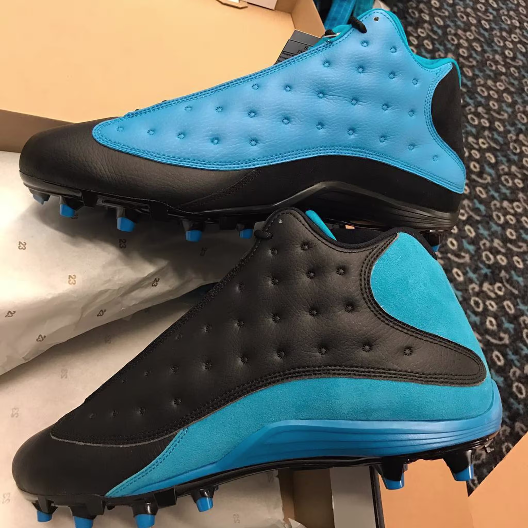 Thomas Davis Air Jordan 13 Carolina Panthers PE Cleats Away
