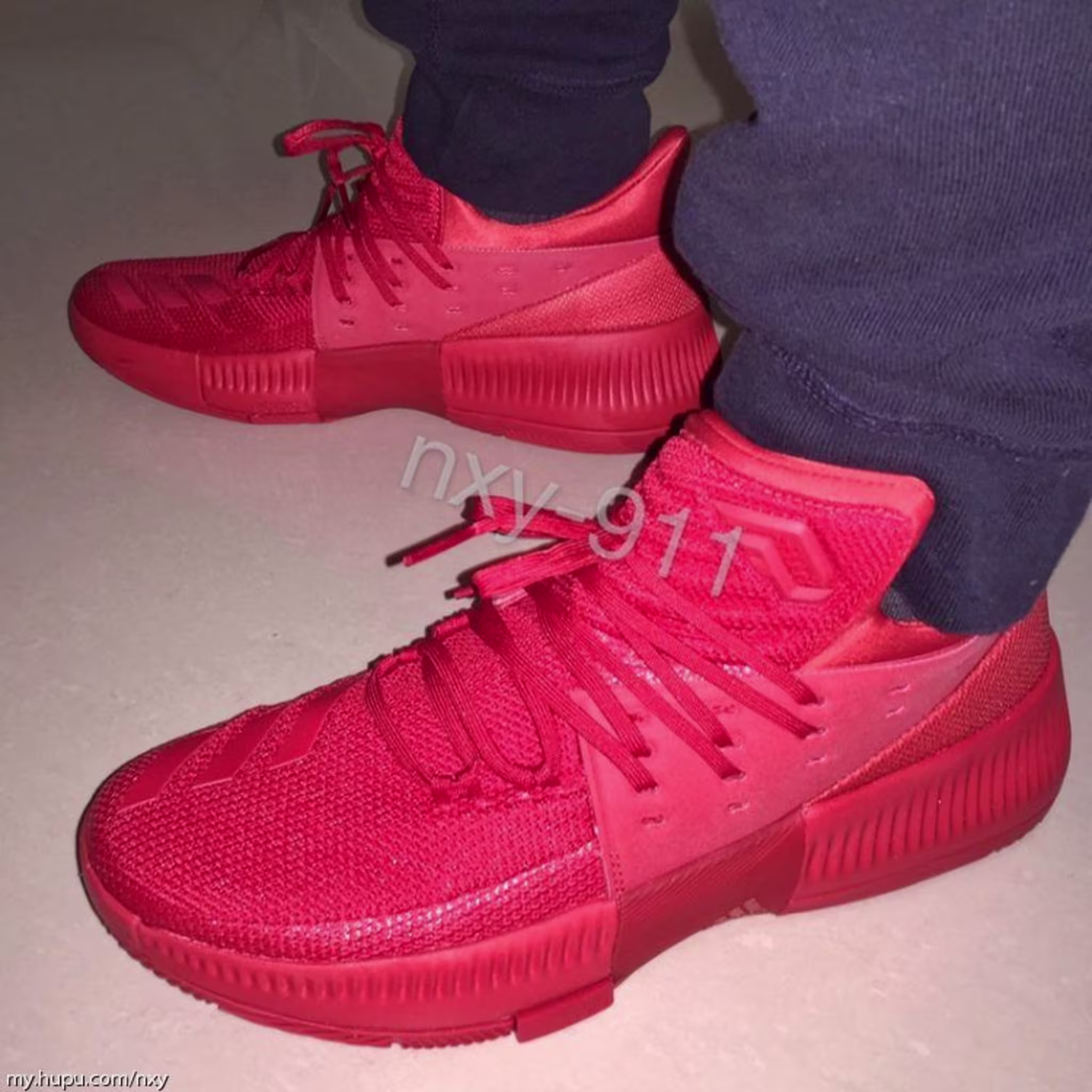 Adidas D Lillard 3 Red On Foot