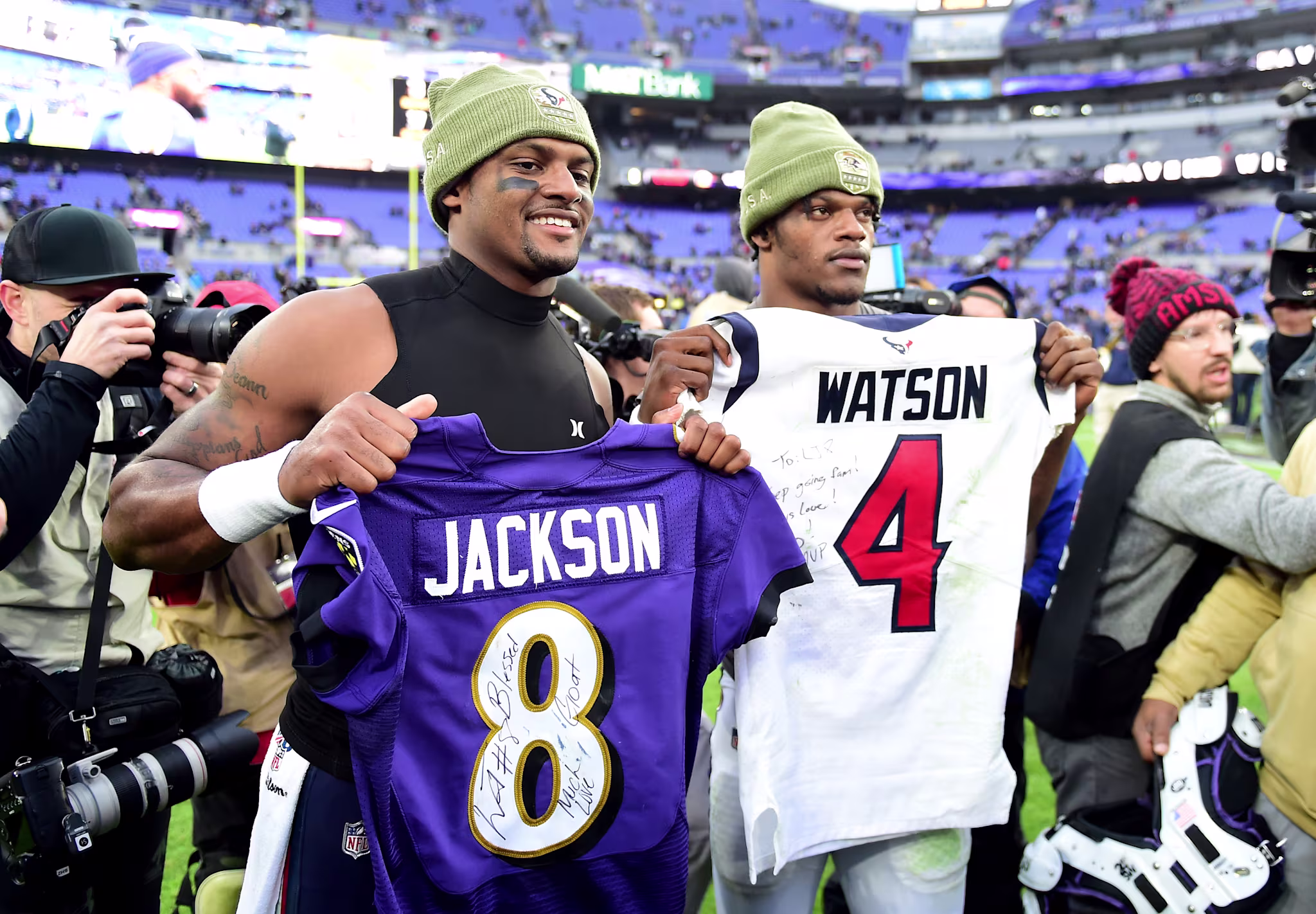 Deshaun Watson Lamar Jackson Nov 2019 Jersey Swap