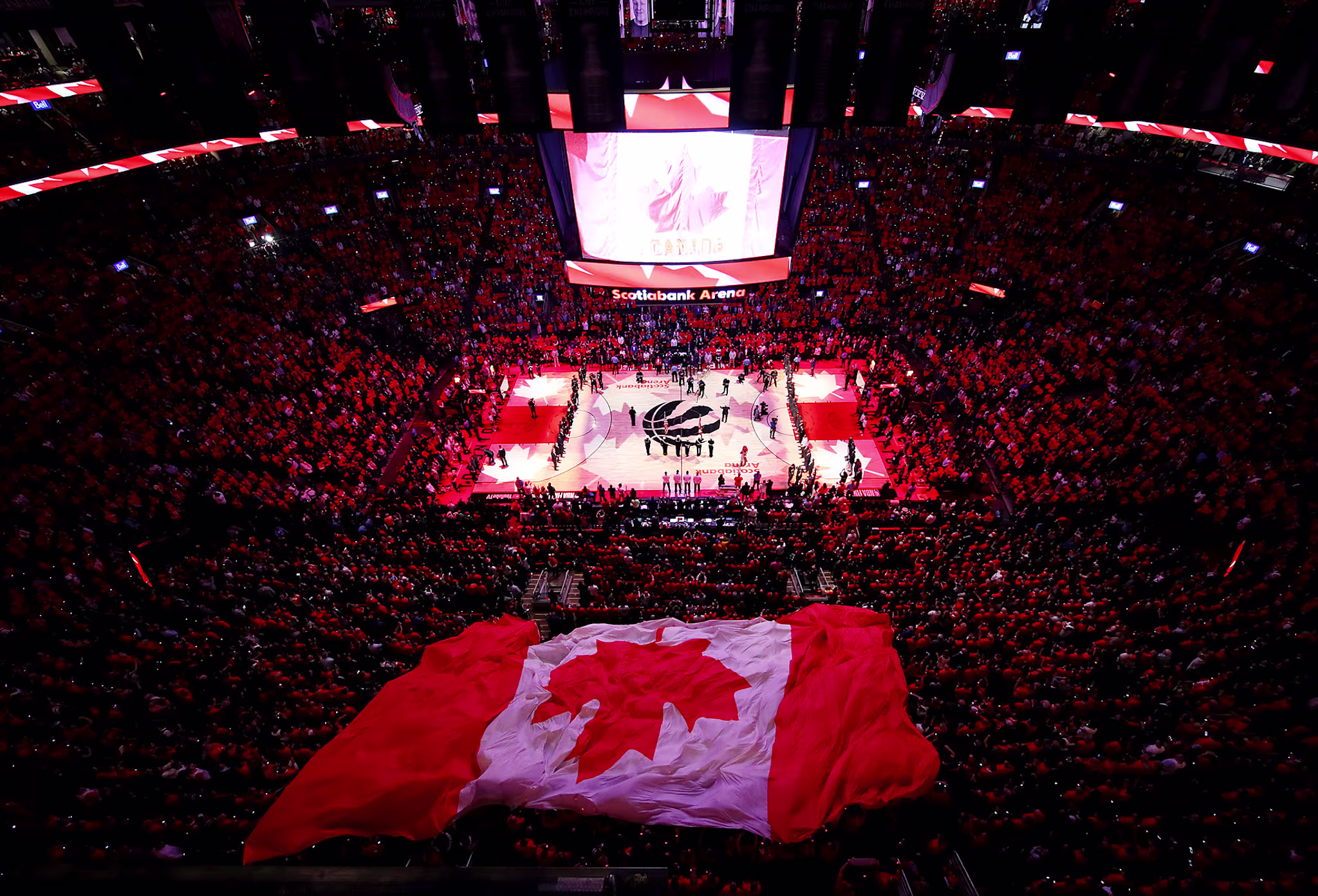 A general view during the Canadian national anthem prior to Game Five