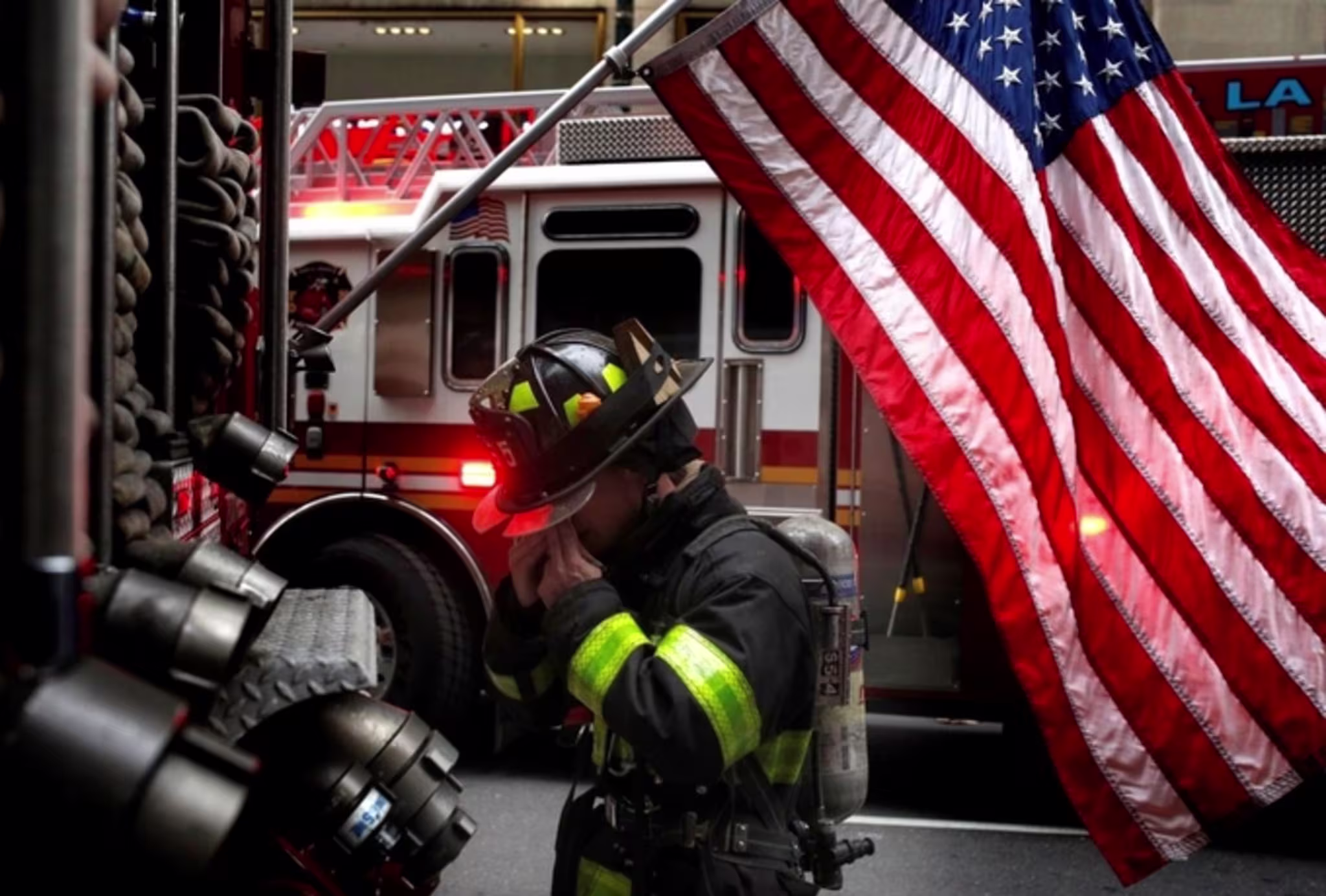 A member of New York City Fire Department is seen after a fire broke