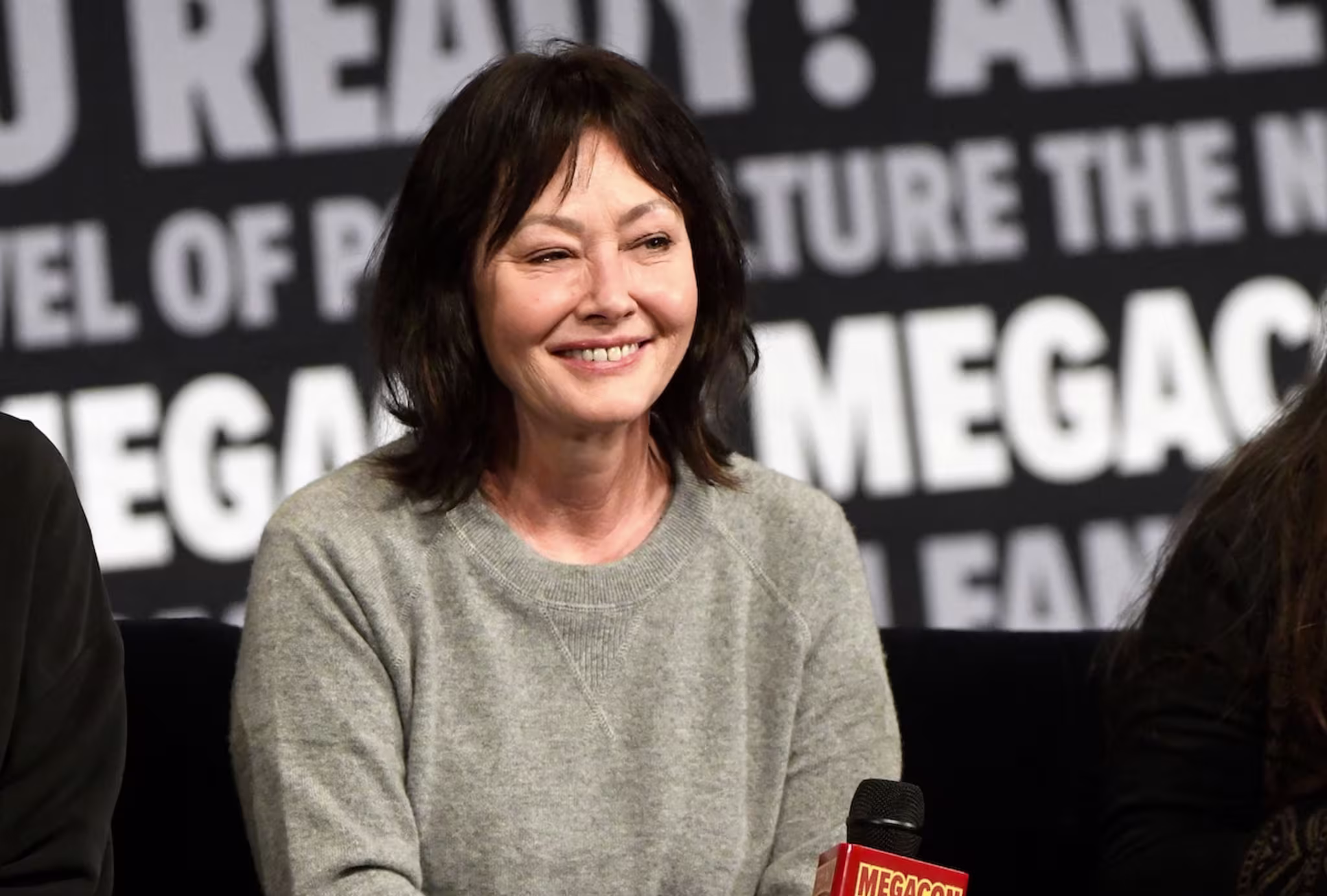 Actress Shannen Doherty speaks during a Q&A session at MegaCon Orlando 2024 at Orange County Convention Center on February 04, 2024 in Orlando, Florida