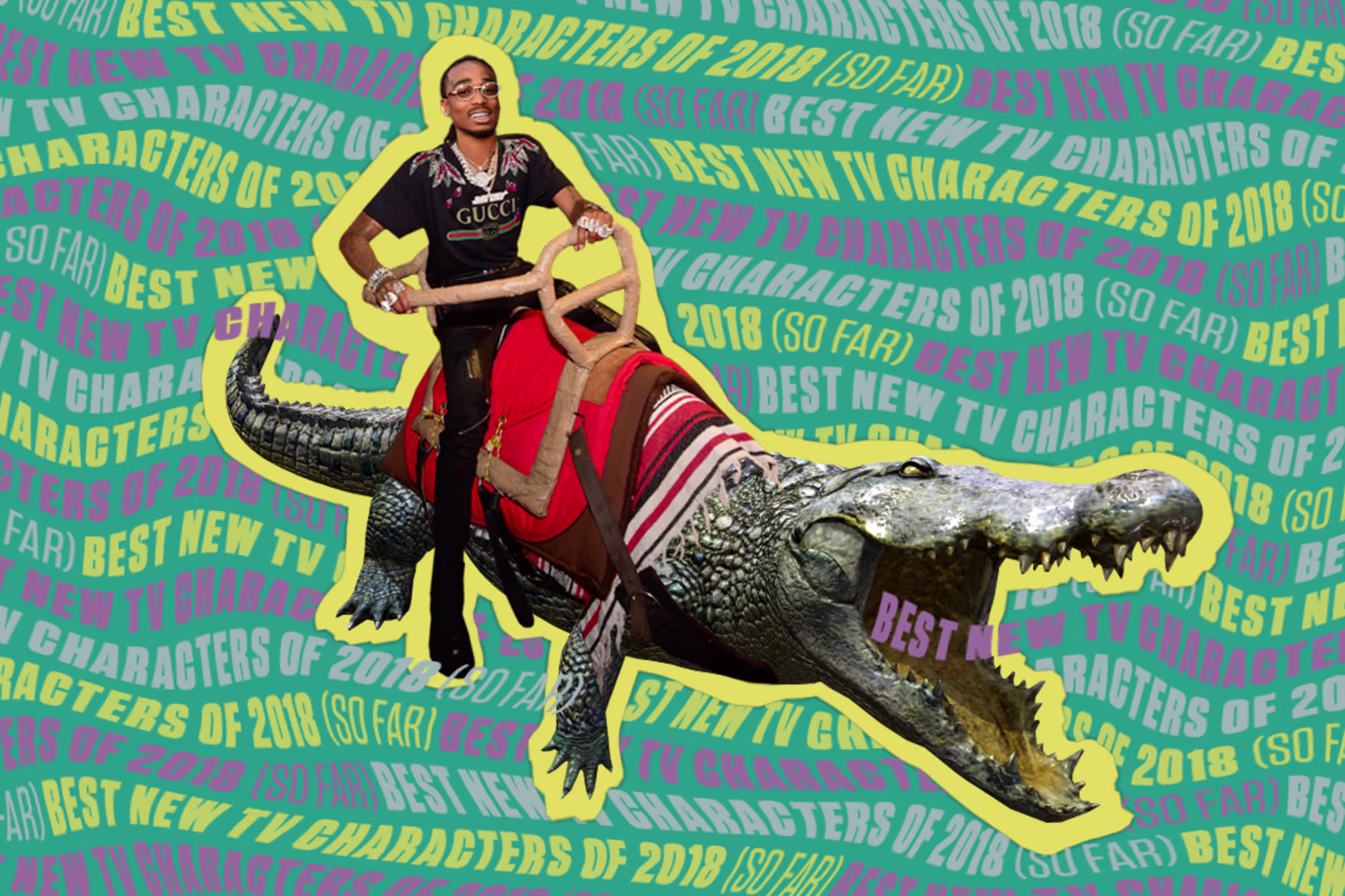 Quavo riding an alligator