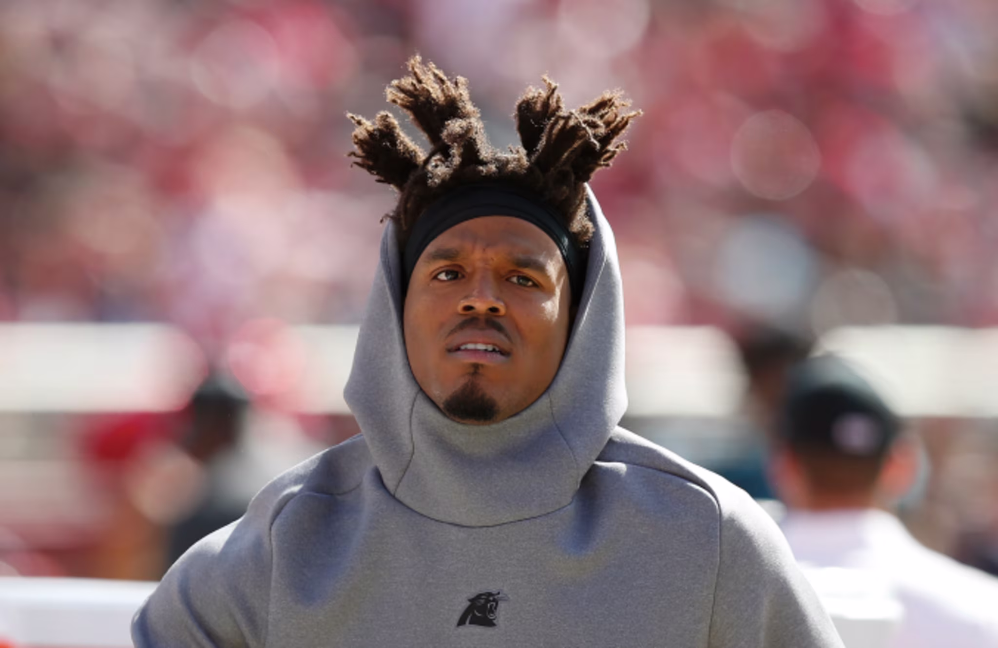 Cam Newton #1 of the Carolina Panthers walks on the sideline