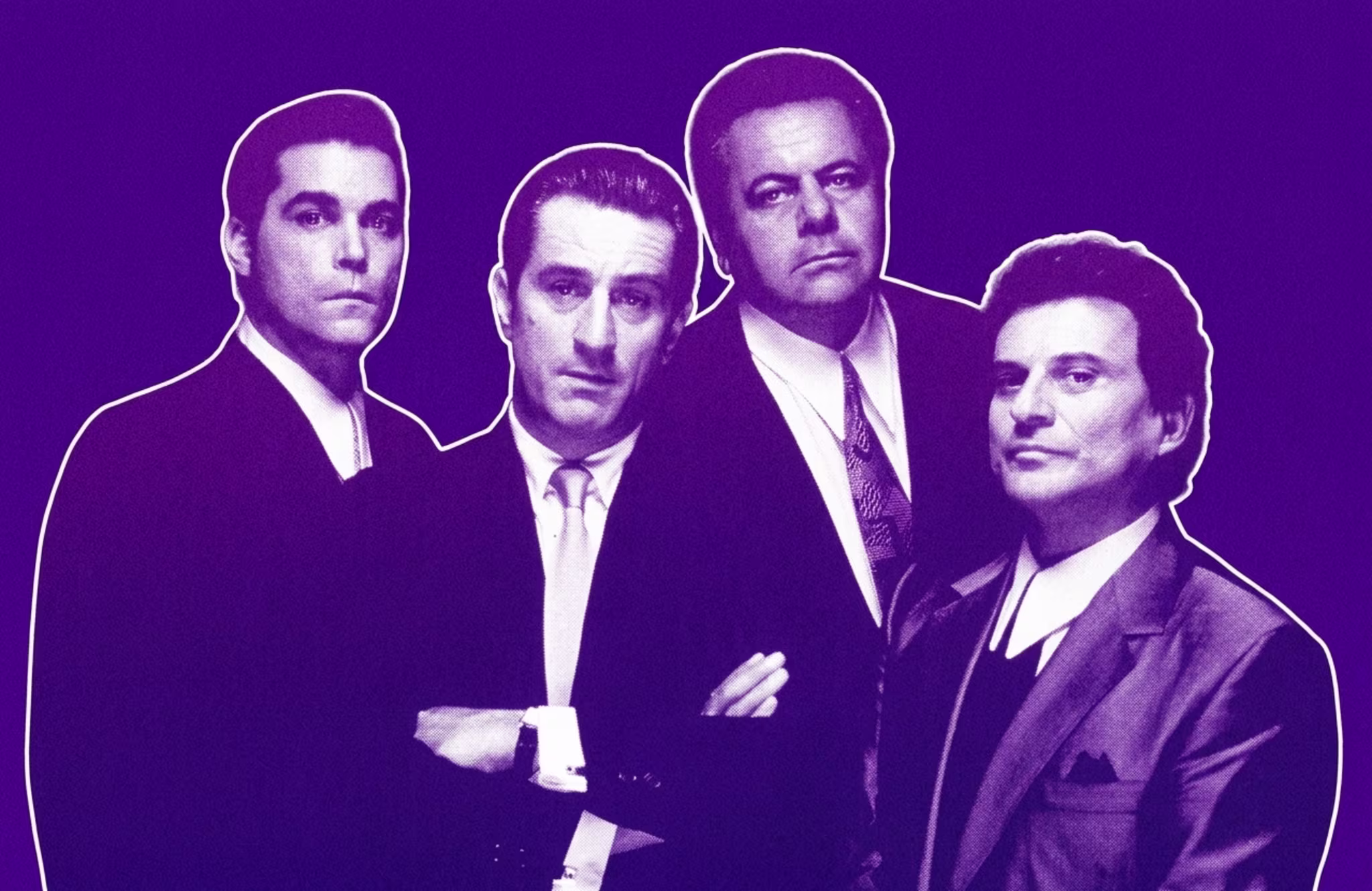 Ray Liotta, Robert De Niro, Paul Sorvino, and Joe Pesci publicity portrait for the film 'Goodfellas'