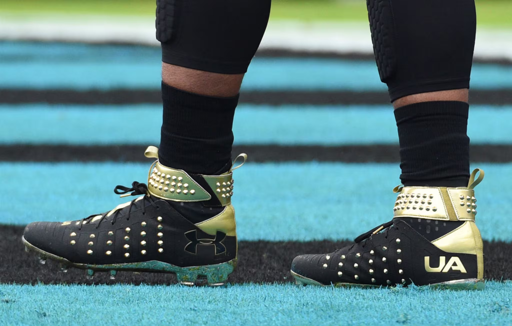 Cam Newton Spiked Under Armour Cleats Left