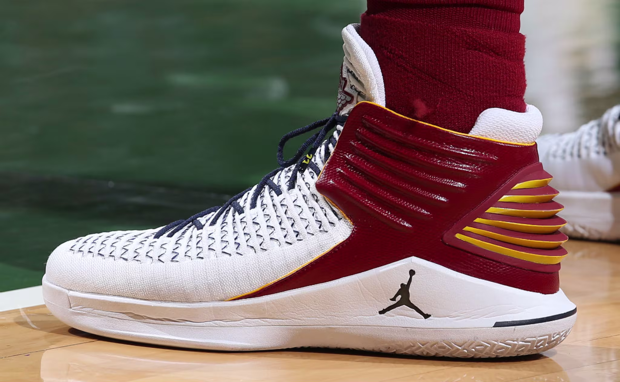 Jeff Green Air Jordan 32 White Burgundy PE On Foot