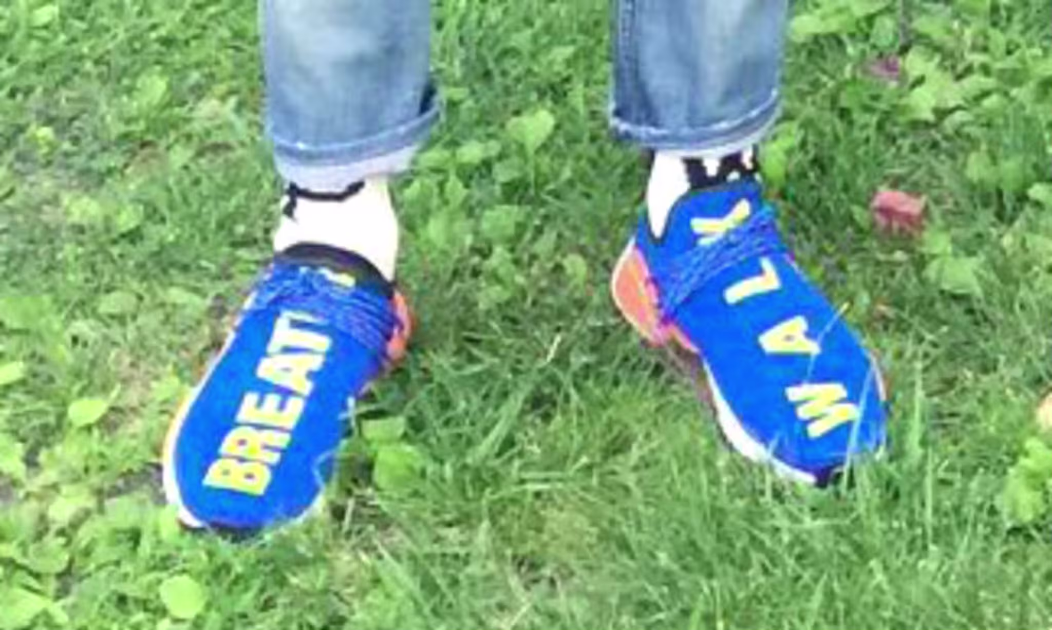 Pharrell x Adidas NMD Hu Blue/Yellow Trail On Foot
