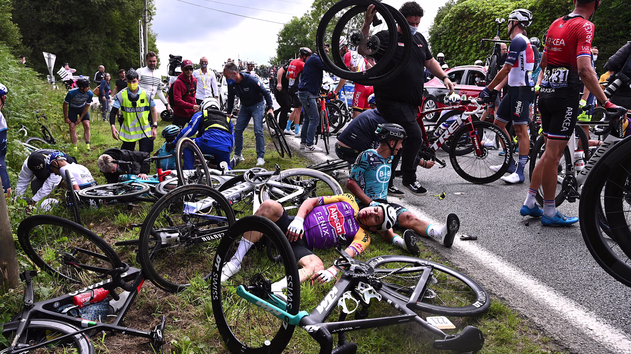 Aftermath of a crash at the Tour de France.