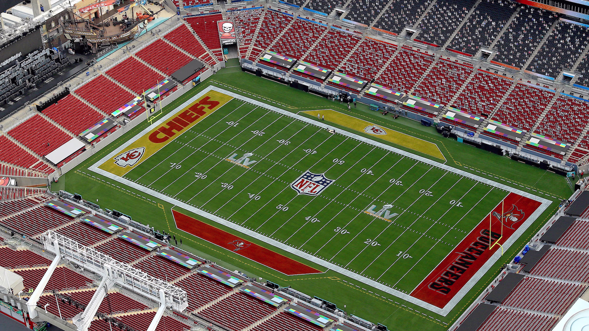 An aerial view of Raymond James Stadium ahead of Super Bowl LV