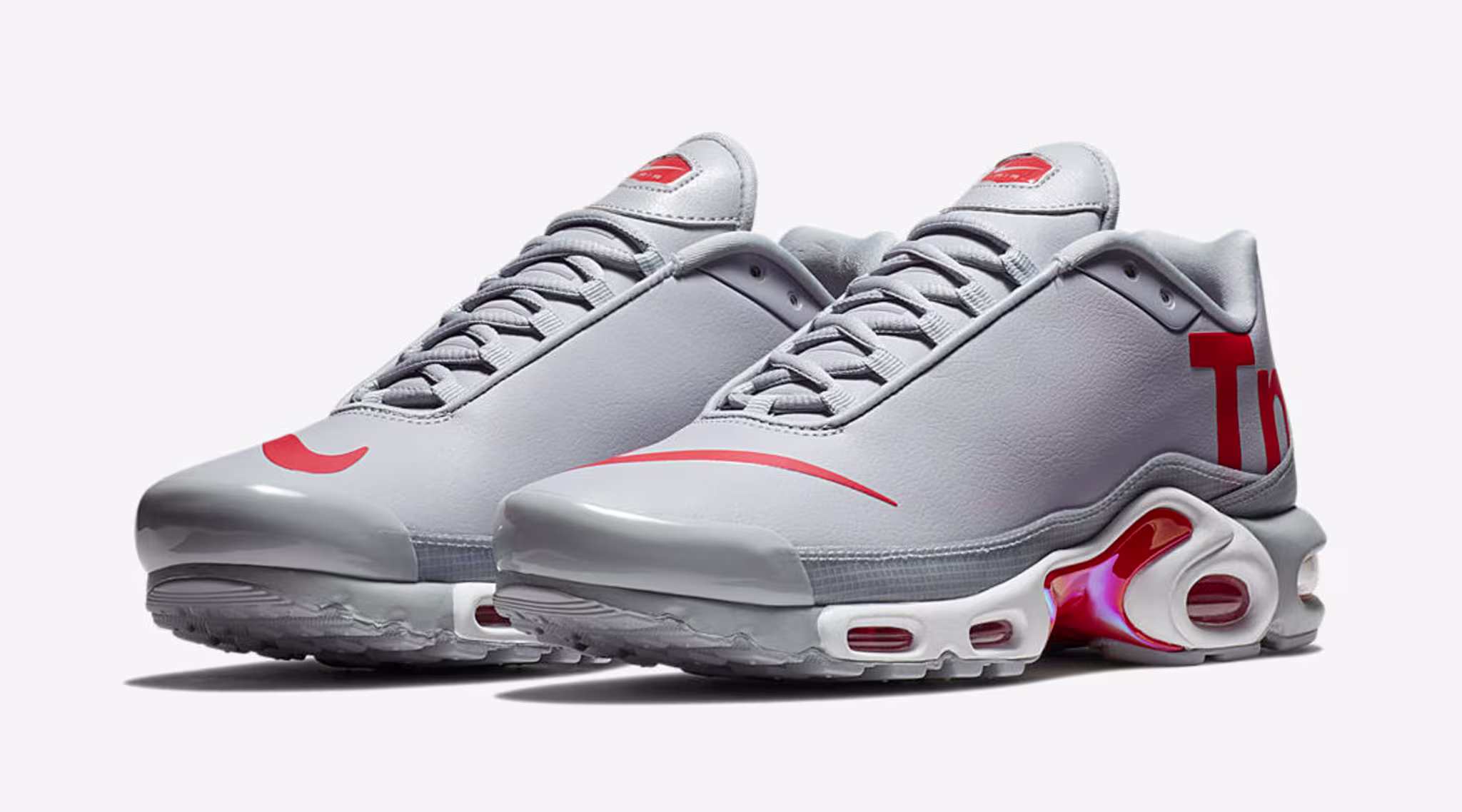 Nike Air Max Plus Leather Big Logo 'Grey/Red' (Pair)