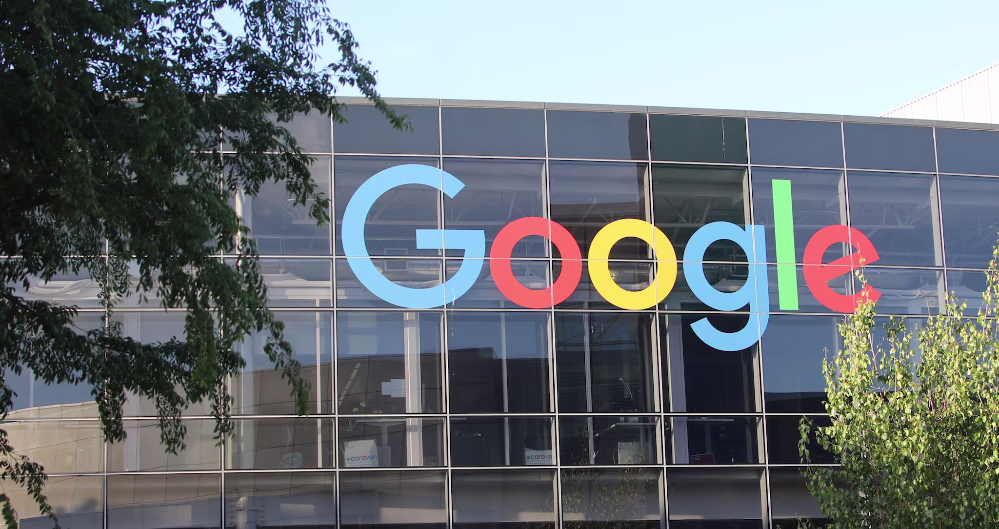 Google logo as seen on corporate headquarters