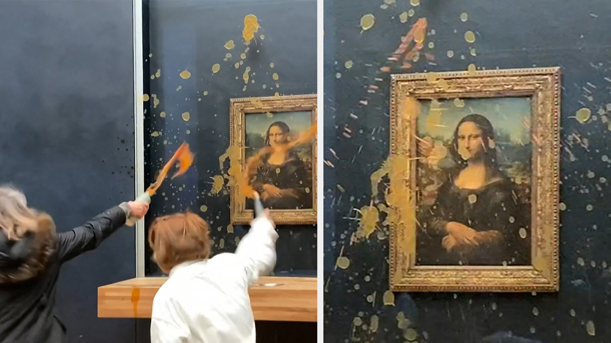 Video Shows Food Sustainability Activists Throwing Soup at the Mona Lisa
