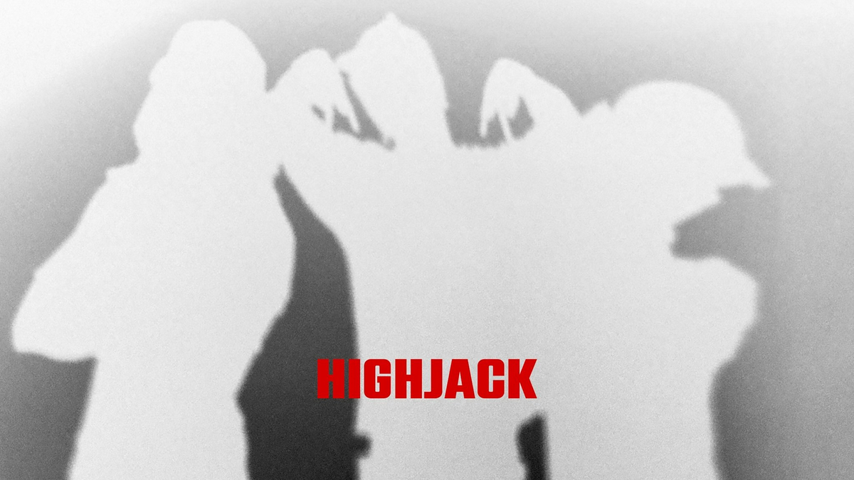 Three figures with arms raised are silhouetted behind the word "Highjack" in bold red letters