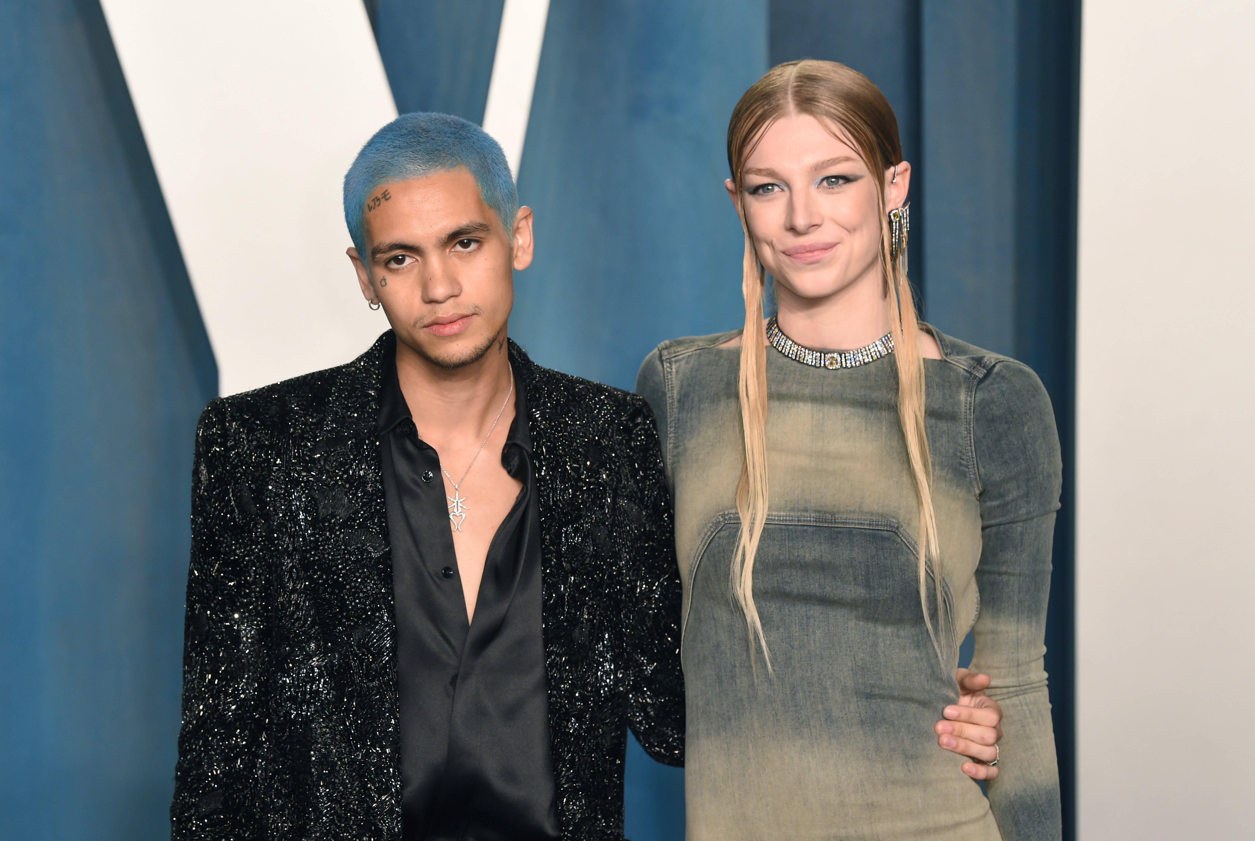 Dominic Fike (left) and Hunter Schafer attending the Vanity Fair Oscar Party held at the Wallis Annenberg Center for the Performing Arts in Beverly Hills, Los Angeles, California