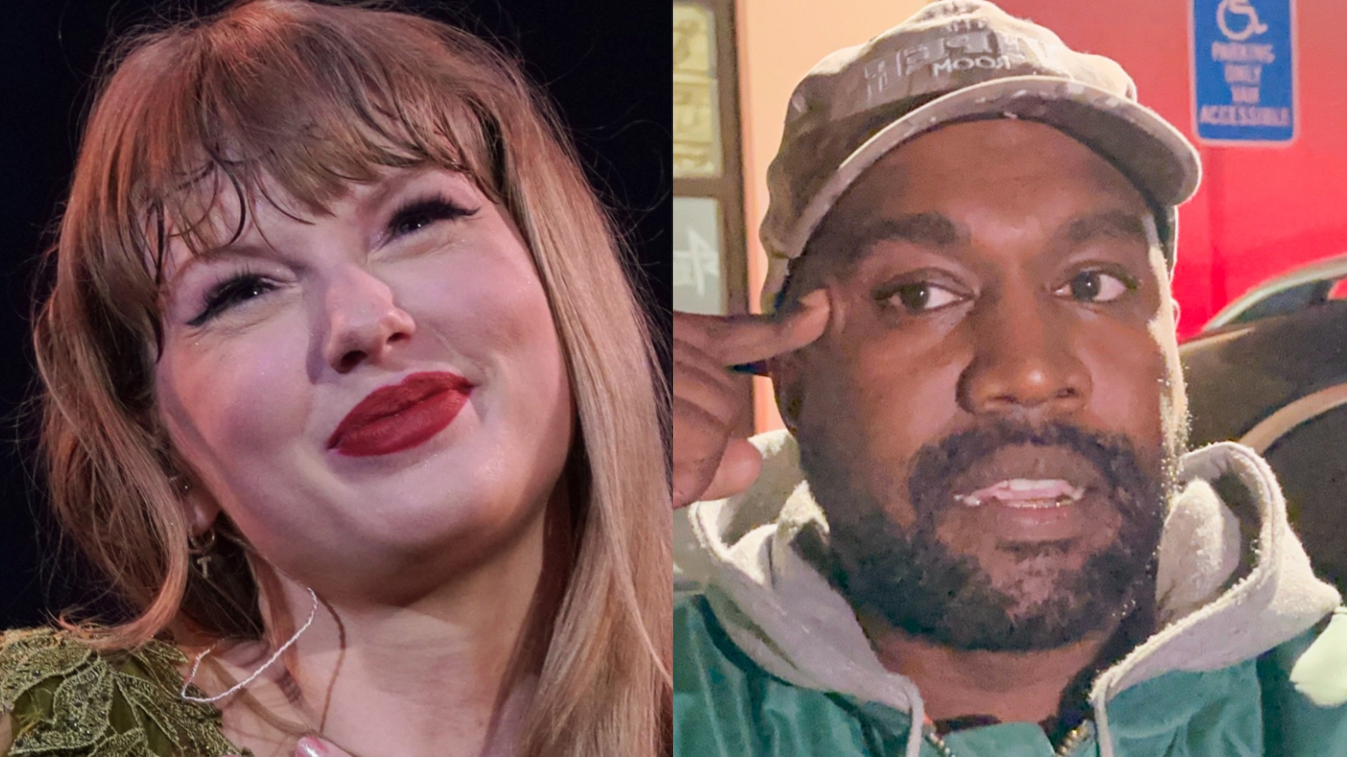 Splitscreen image of Taylor Swift and Ye