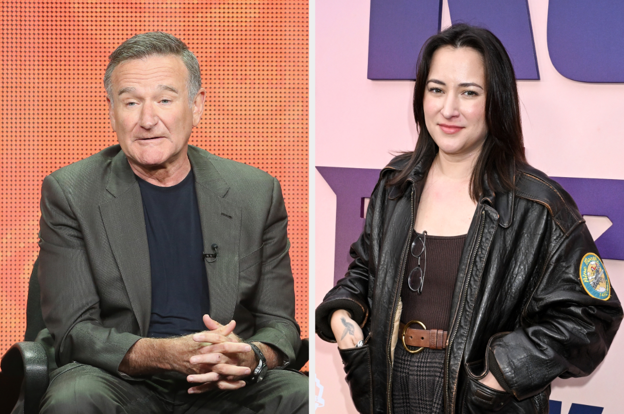 A side by side photo of Robin Williams and daughter Zelda