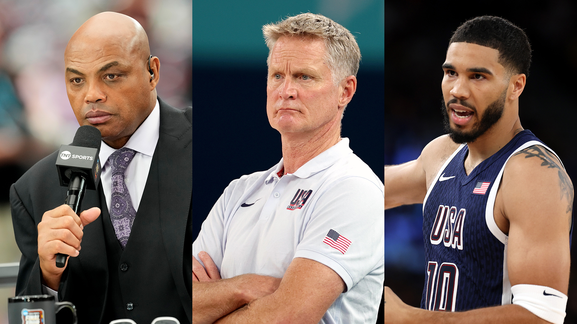 An image showing Charles Barkley, Steve Kerr, and Jayson Tatum seperately