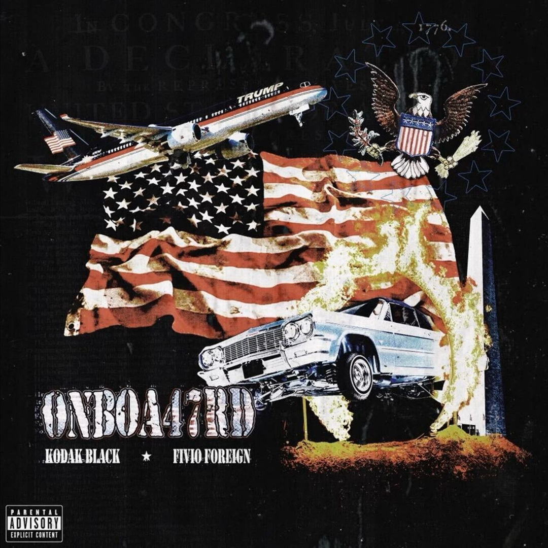 The cover art for Kodak, Fivio, and Trump's "ONBOA47RD."