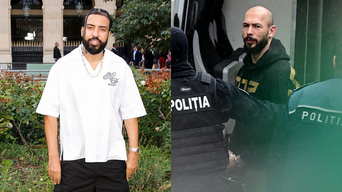 Two images: Left, a man smiling in casual clothing outdoors; right, a man being escorted by police officers. Names not provided