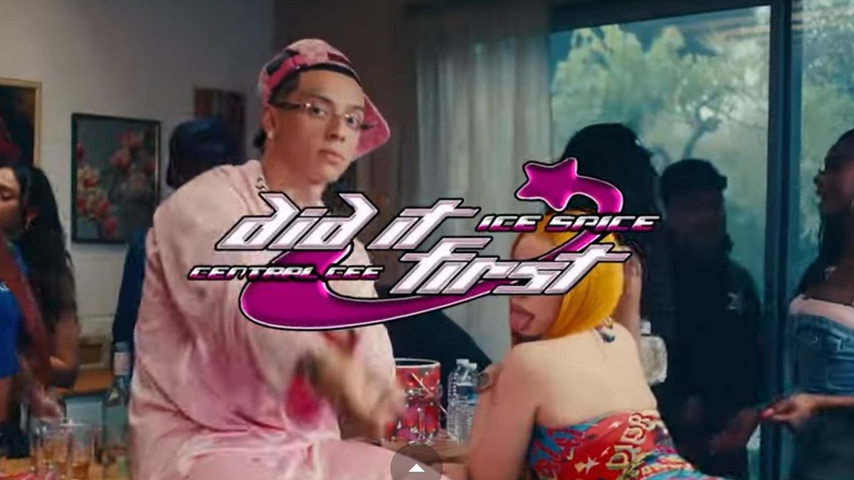Central Cee and Ice Spice at a party, with a "Did It First" graphic in the foreground