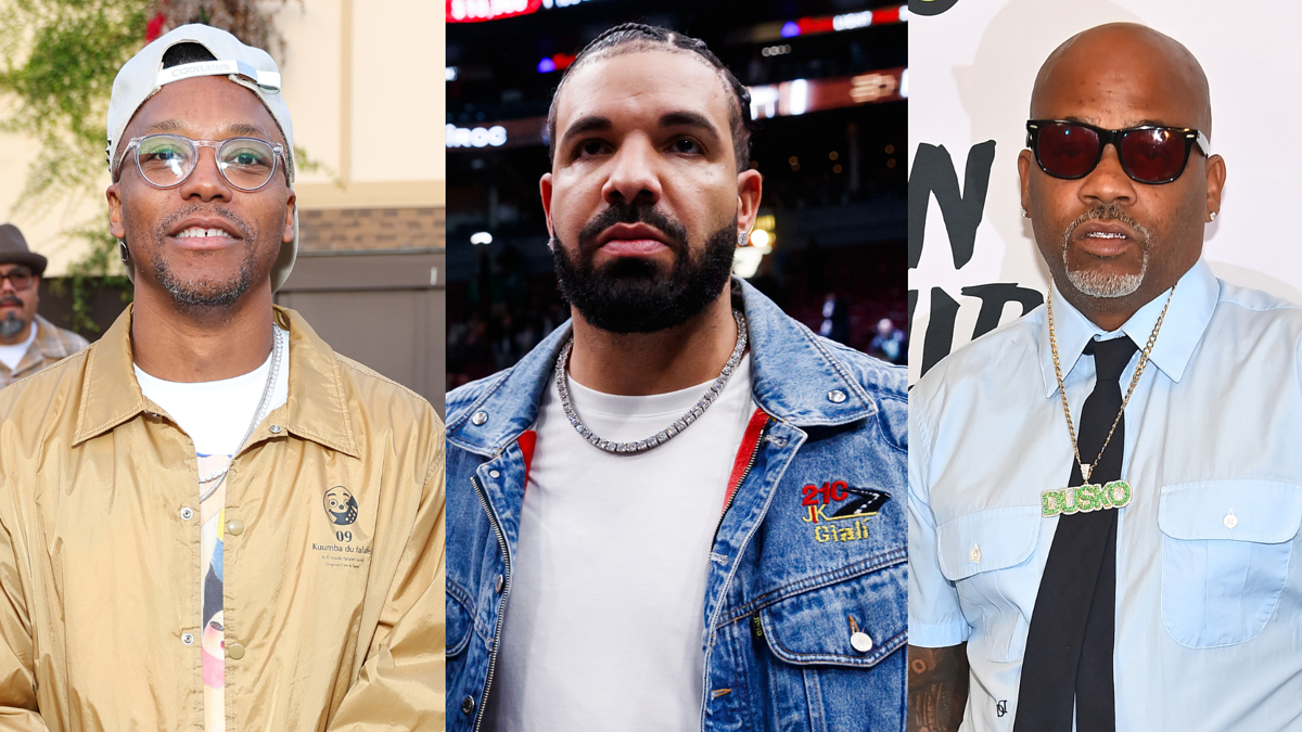 Lupe Fiasco, Drake, and Damon Dash are shown in a composite image, each wearing casual attire with jackets