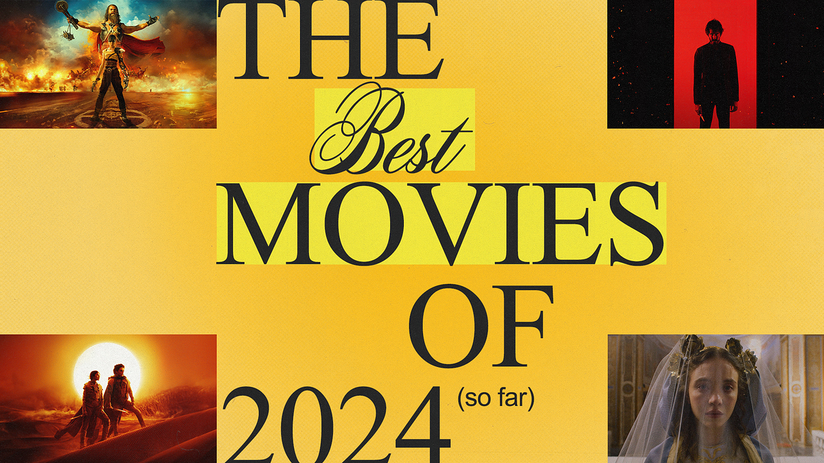 Text reads: "The Best Movies of 2024 (so far)" with images from various films in the background
