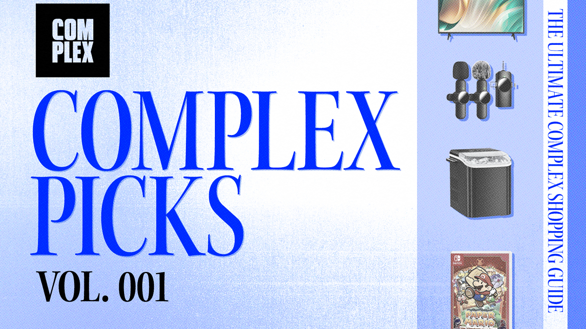 Complex Picks Vol. 001: Contains various items including a TV, microphone, speaker, game console, video games, earphones, and a vacuum cleaner