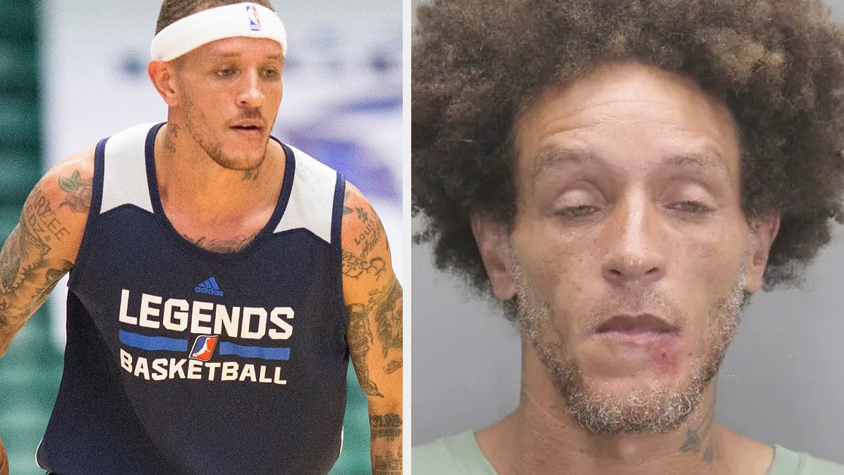 Delonte West, in a "Legends Basketball" jersey and headband, dribbles a basketball on a court