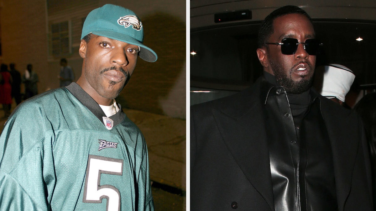 Artists in casual and formal wear at separate events, left in a sports jersey, right in a black jacket