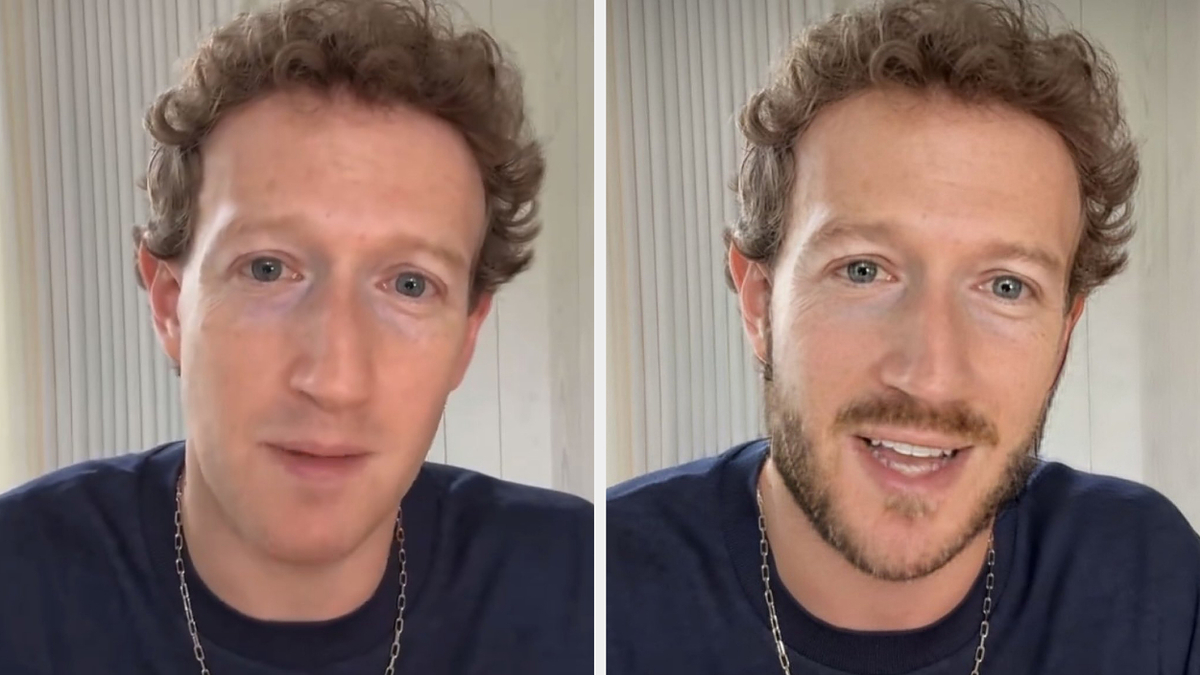 Mark Zuckerberg in a video still, wearing a simple T-shirt and a chain necklace