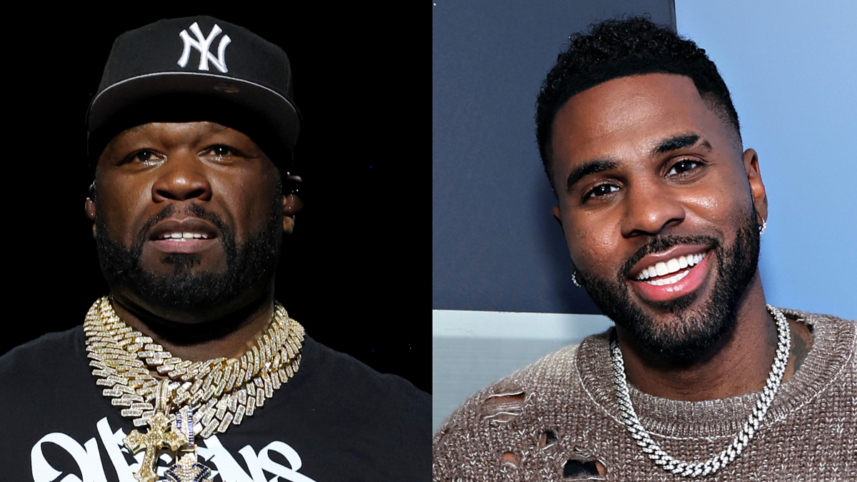 Two male celebrities side by side, one wearing a cap and chains, the other in a sparkling top