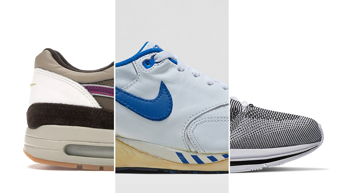 Three different styles of sneakers displayed side by side