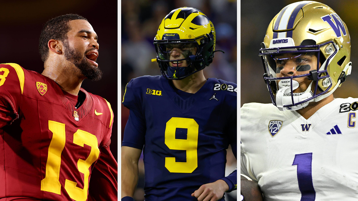 Three football players from different teams mid-action during games
