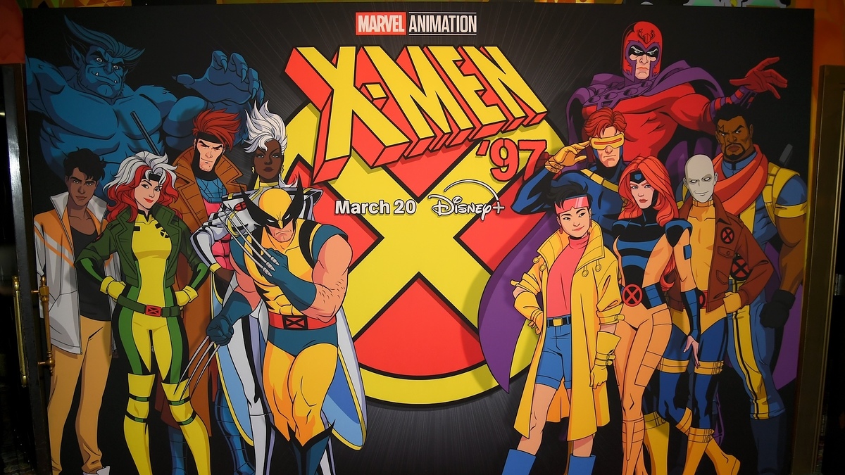 Promotional banner for "X-Men '97" on Disney+, featuring illustrated X-Men characters in dynamic poses