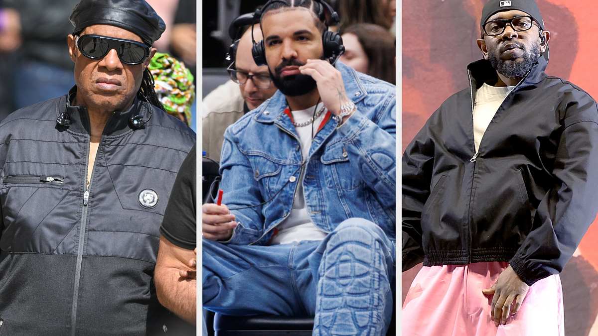 Three men posing separately: Left in puffer jacket and hat, middle in denim jacket, right in black jacket with pink pants