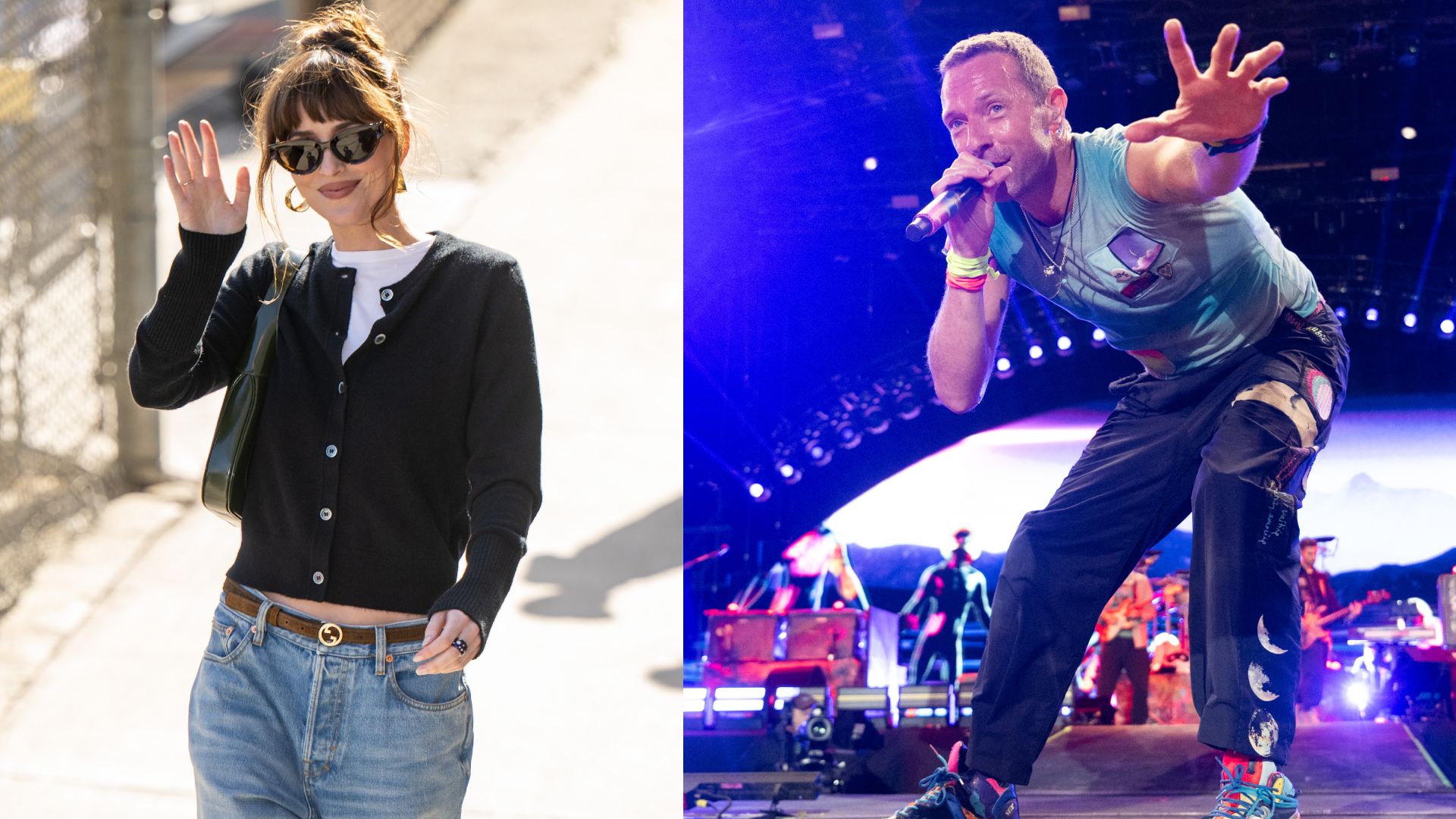 Dakota Johnson and Chris Martin are pictured