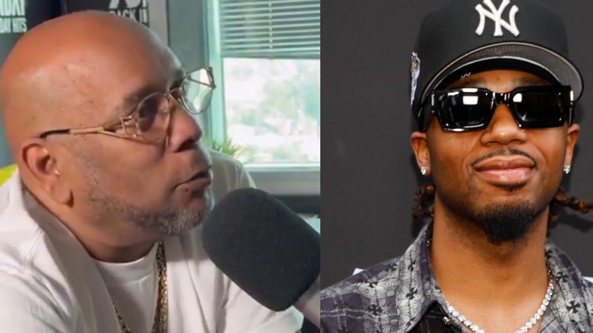 Split image, left: Man in glasses speaking into a mic. Right: Man in hat and sunglasses posing