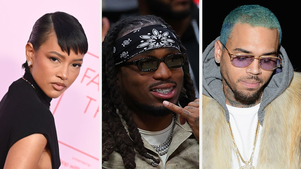 Three musicians in distinct outfits; one in a sleek dress, another in a bandana and vest, and the last in a fur coat and sunglasses