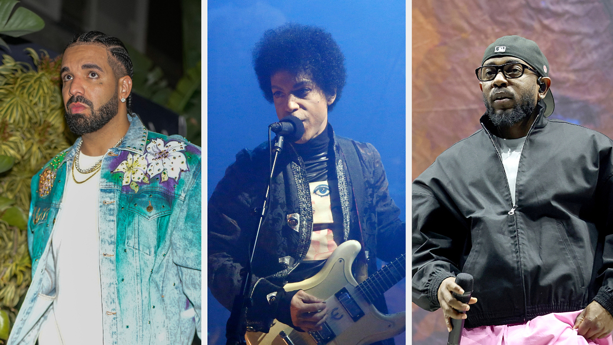 Three individuals standing separately, each dressed in distinctive styles, suitable for a music event or performance