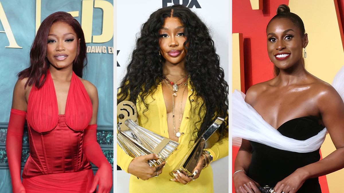 Three female celebrities at different events, each in unique evening attire