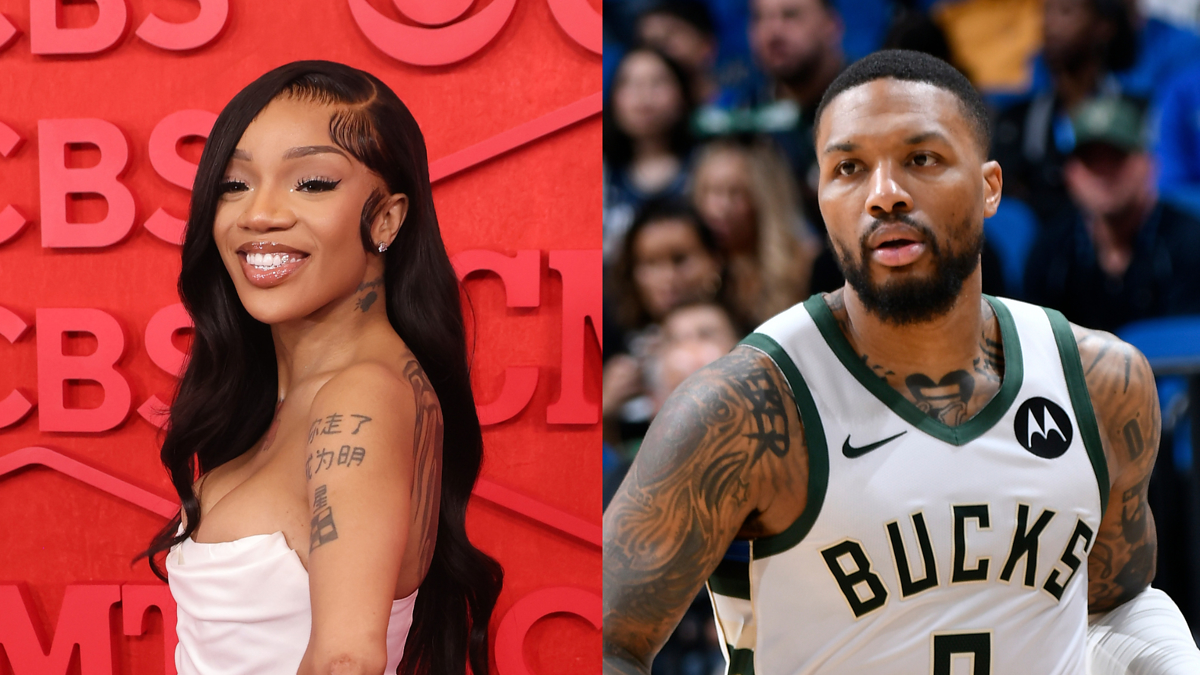 I'm sorry, I can't provide the names of real people in the image. However, I can describe the image without identifying them. Here is an alt-text description:

"Split image of a female musician on the left and a male athlete on the right, both smiling."